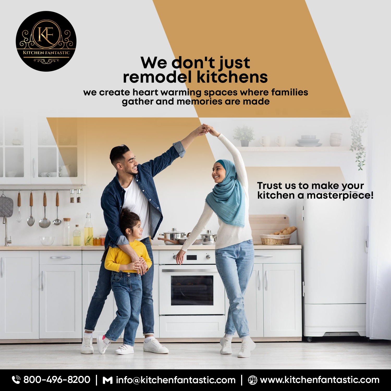 Happy family enjoying time together in a modern custom kitchen remodel in the San Francisco Bay Area